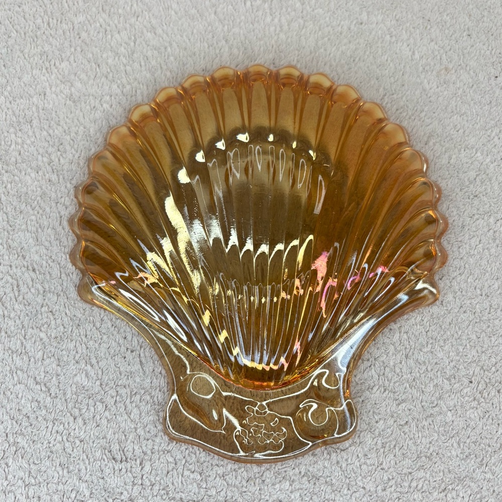 Vintage Carnival Amber Glass Small Sea Shell Trinket Dish Orange VTG Retro MCM - Picture 4 of 16